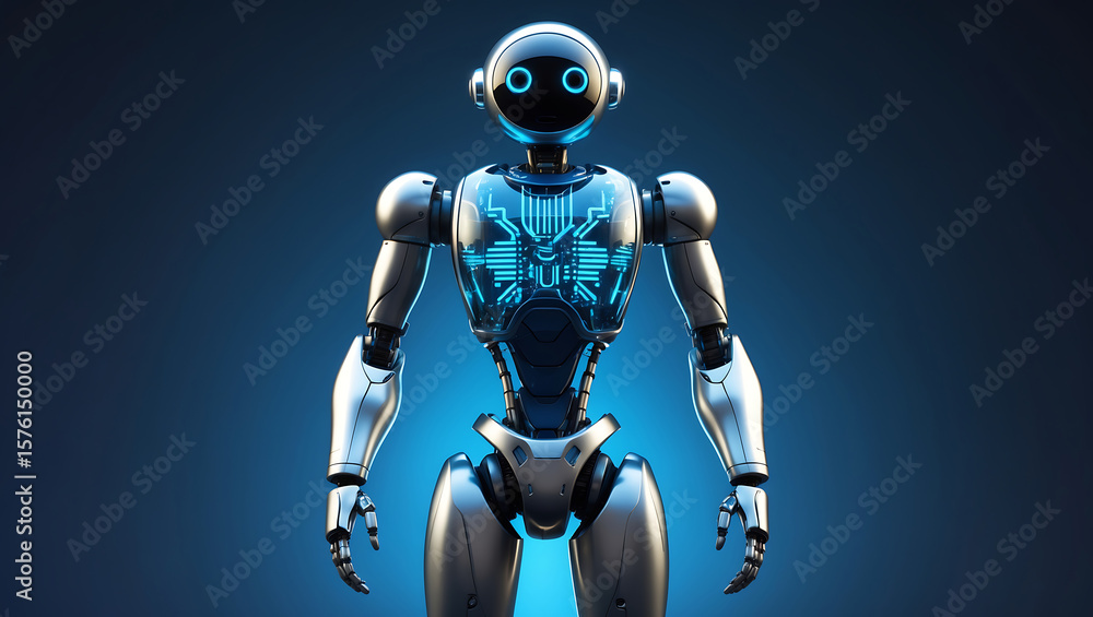 Poster futuristic robot with glowing blue circuitry android artificial intelligence
