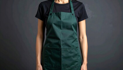 Woman wearing dark green apron