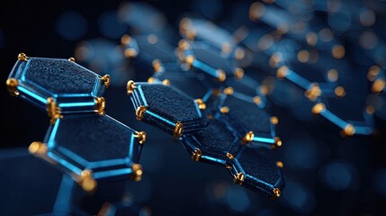 Obraz premium Futuristic Hexagonal Structure Illustration Featuring Blue and Gold Connected Elements in a Modern Abstract Technology Background