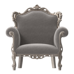 Fototapeta premium Ornate Rococo Armchair in Grey Velvet with Silver Frame - Front View