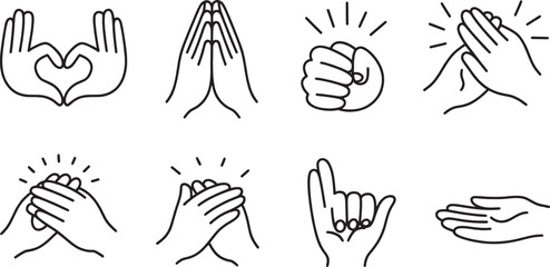 Fototapeta premium Collection of Hand Gestures Line Art Icons - Communication, Interaction, Support, and Expression