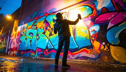 The scene highlights the contrast between darkness and vibrant colors. 