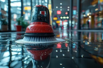 Automated floor cleaner in a modern indoor space