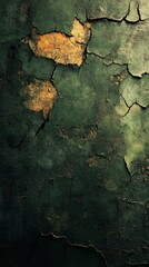 Peeling Paint Texture on Wall with Cracked Surface in Green and Gold
