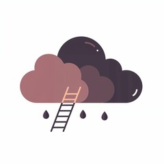 Ladder leans against a whimsical cloud, symbolizing aspiration and creativity in a simple flat design