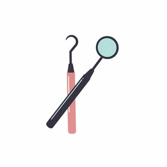 Flat vector design showcasing a dental mirror and hook, ideal for dental hygiene themes and health education