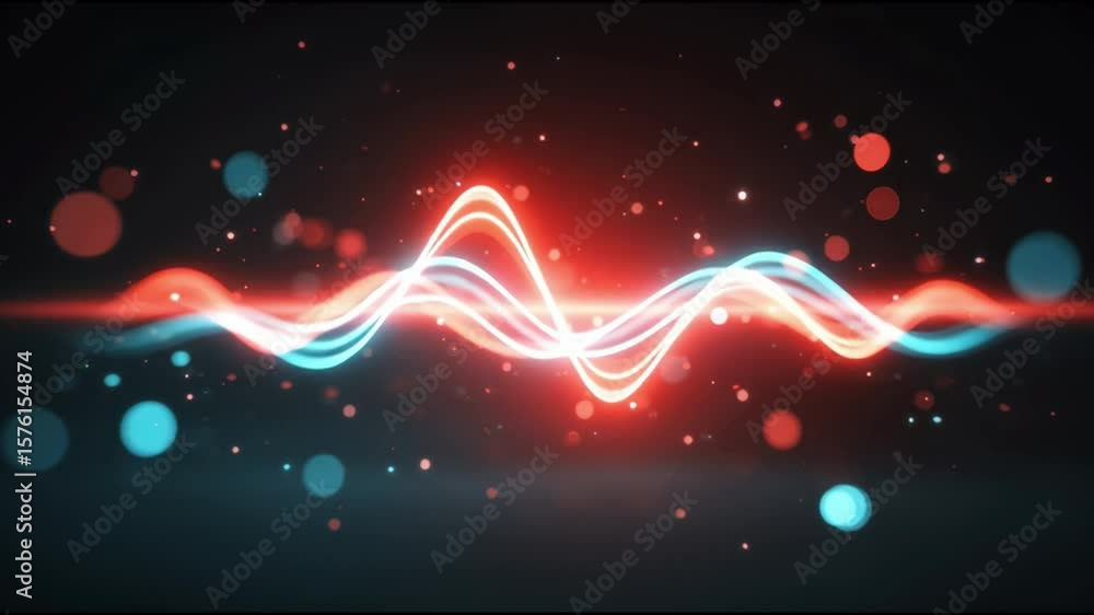 Aufkleber glowing red and blue light waves with vibrant neon particles create dynamic abstract digital energy 