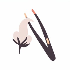 Tweezers delicately grasping a cotton tuft, showcasing a simple and modern design style