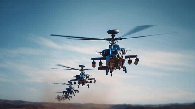 Apache Helicopter Squadron in Flight