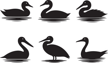 Collection of Elegant Black Silhouette Duck Illustrations