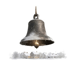 Fototapeta premium Enchanting Winter Village Scene with a Snow-Covered Bell