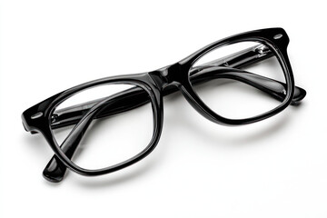 Black eyeglasses, rectangular frame, angled view