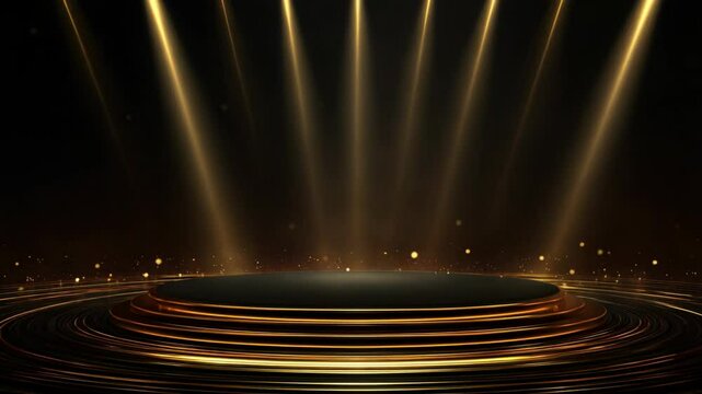 ethereal stage show golden light shing on sleek floor