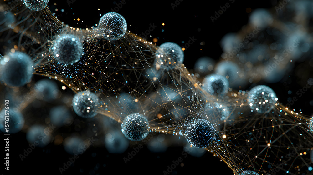 Poster captivating network concept shimmering spheres connected by luminous lines scientific connection bac