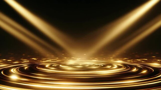 ethereal stage show golden light shing on sleek floor