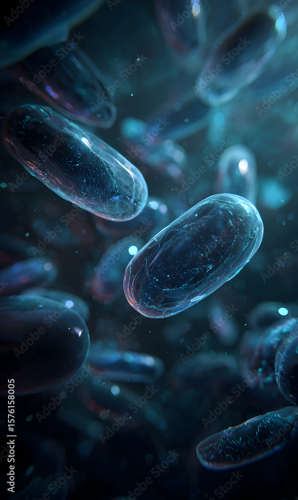 Poster microscopic organism exploration depicting the intricacies of cellular forms and structures in a viv
