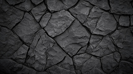 Fototapeta premium Close-up of dark cracked soil or rock surface with an irregular pattern and rough texture.