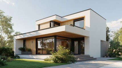 Fototapeta premium Luxury modern house architecture with a luxurious garden facade and sky view