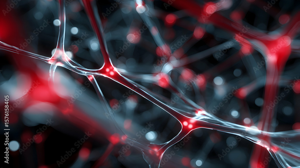 Poster abstract interconnected neural network depicting synaptic transmission for science educational resou
