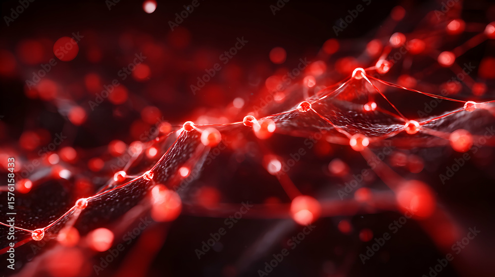 Poster abstract red networked structure visual representing connection innovation and scientific research w