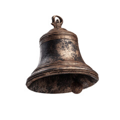 Antique Bronze Bell, Isolated on Green Background