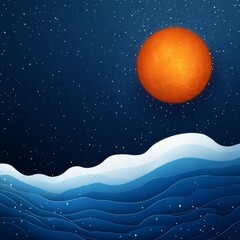 Fototapeta premium Stylized Illustration of Orange Celestial Body Over Blue Seascape