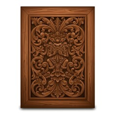 Square wooden wall panel with intricate, hand-carved Javanese floral motifs in a rectangular frame
