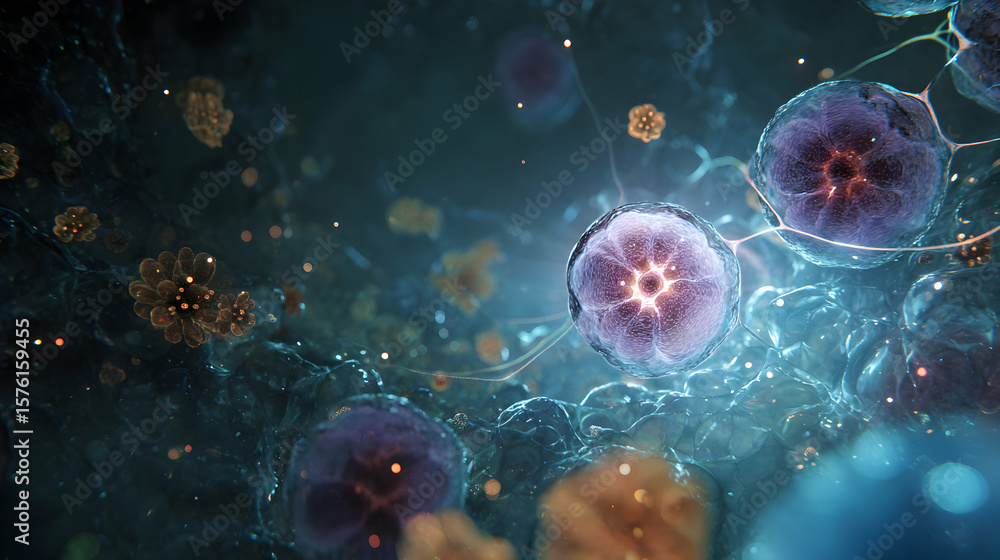 Aufkleber microscopic cells network with intricate connections presenting a captivating biological vision with