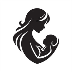 mom baby vector silhouette outline logo illustration collections.