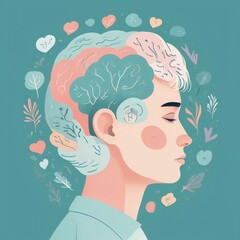 Mental wellness and mindfulness concept with brain and nature 