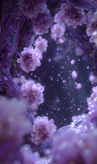 Ethereal floral fantasy in shades of lavender a dreamlike botanical abstract art beautiful light and shadow creating