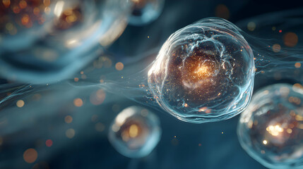 Microscopic cellular world showcasing cell division and biological processes, highlighting life science research with