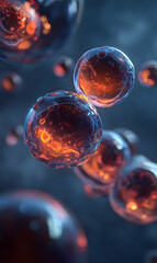 Abstract microscopic cellular structures with glowing orange centers for science medicine research and health concepts
