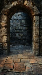 Entering Stone Archway Structure with Cobblestone Floor