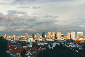 Obraz premium panorama of bratislava after storm clouds at sunset 