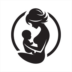mom baby vector silhouette outline logo illustration collections.