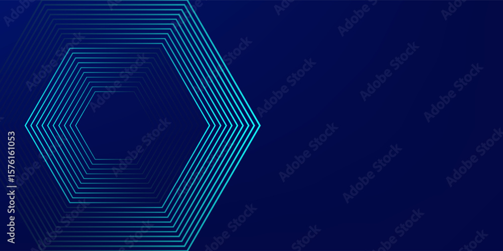 Poster dark blue background with hexagon geometric lines pattern. abstract shiny hexagon lines. futuristic 
