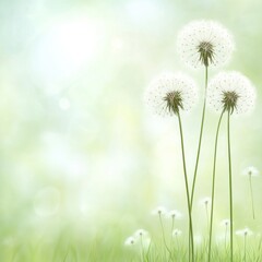 Three Dandelion Seed Heads with Blurred Background