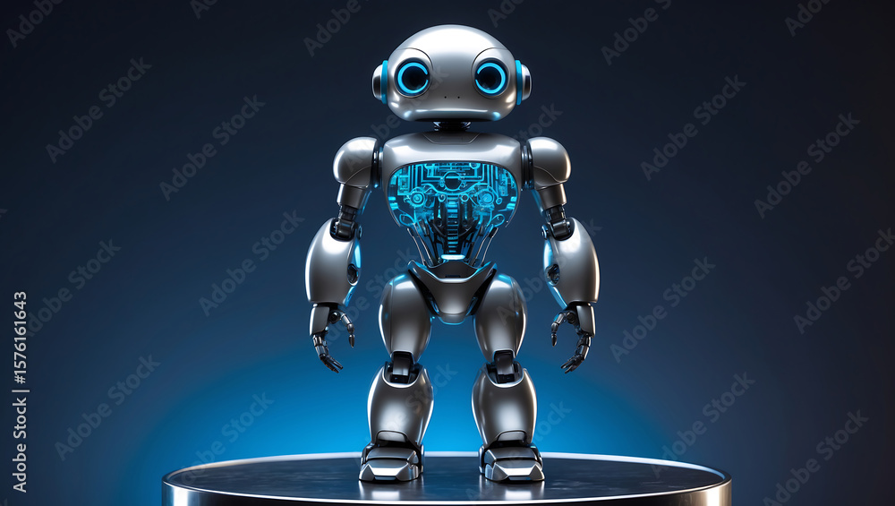 Aufkleber silver robot with glowing blue circuits and eyes android artificial intelligence