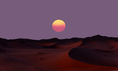 Sand dunes in the Sahara Desert at amazing sunrise, Merzouga, Morocco - Orange dunes in the desert...