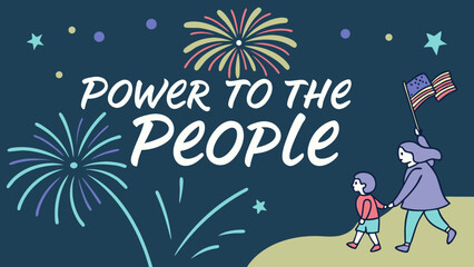 Fototapeta premium People marching with american flags and fireworks celebrating freedom and democracy isolated on white background