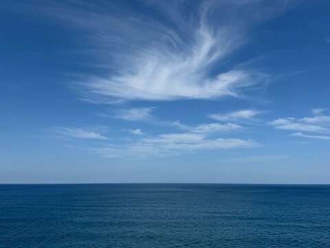 Blue sea and beautiful sky clouds.