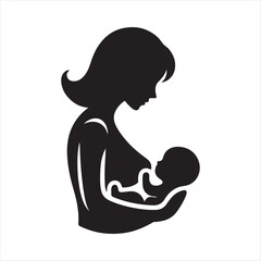 mom baby vector silhouette outline logo illustration collections.