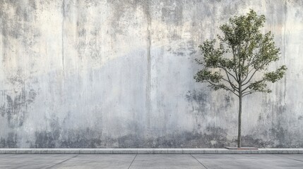 Fototapeta premium Small tree against a weathered concrete wall.