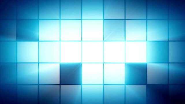 Glowing Blue Squares, Mosaic Background, Shining Grid Pattern, Abstract Light Effect
