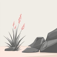 Yucca Plant and Rocks Illustration
