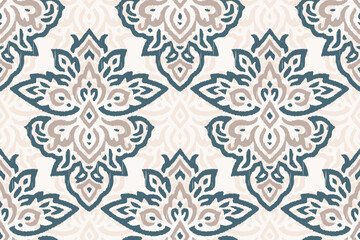 Ikat floral paisley embroidery seamless pattern on background. Ikat ethnic flower oriental pattern traditional. Aztec style abstract vector illustration. design for ikat floral fashion fabric, cloth