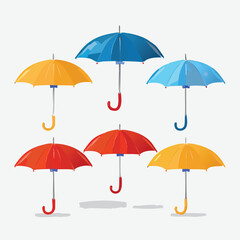 Obraz premium Set of Umbrella Vector Icons – Colorful Rain and Sun Umbrellas in Flat and Minimalist Style