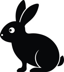 A black silhouette of a rabbit with long ears and a fluffy tail on a white background illustration