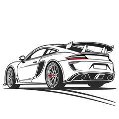 Isolated on white, this sleek black sports car model embodies speed, luxury, and dynamic design